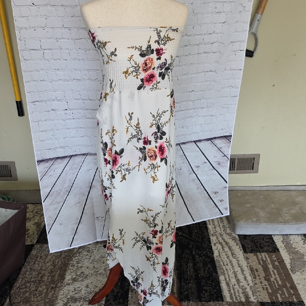 Floral Maxi Dress - White‎ with Pink and Green Accents